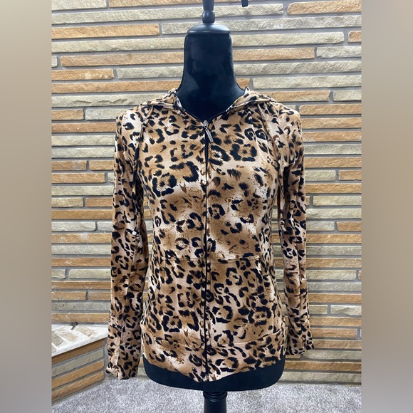 Large cheetah print zip up hoodie sweater - Picture 2 of 6